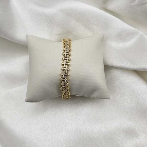 Yellow Gold Over Sterling Silver Multi Cross Moissanite Bracelet